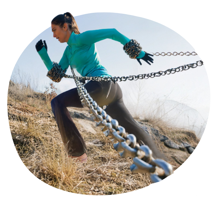 A woman hindered by chains