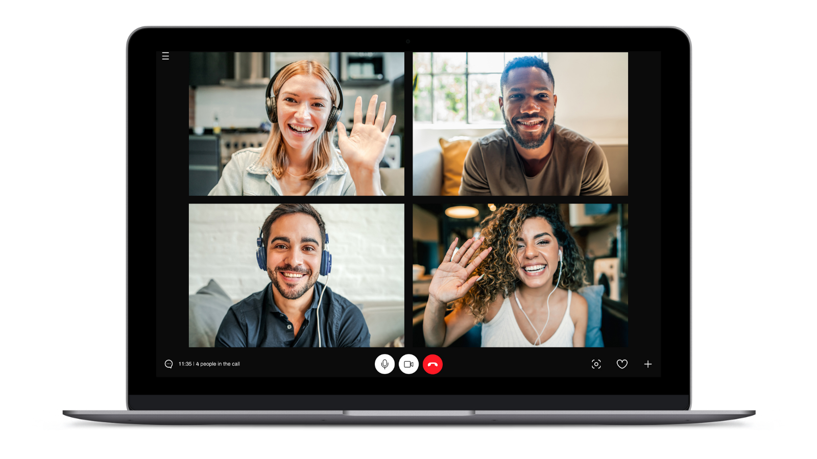 A laptop with students in a group call