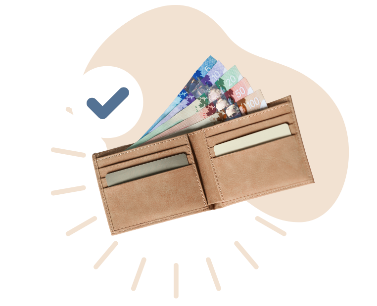 Graphic of a wallet with a check mark