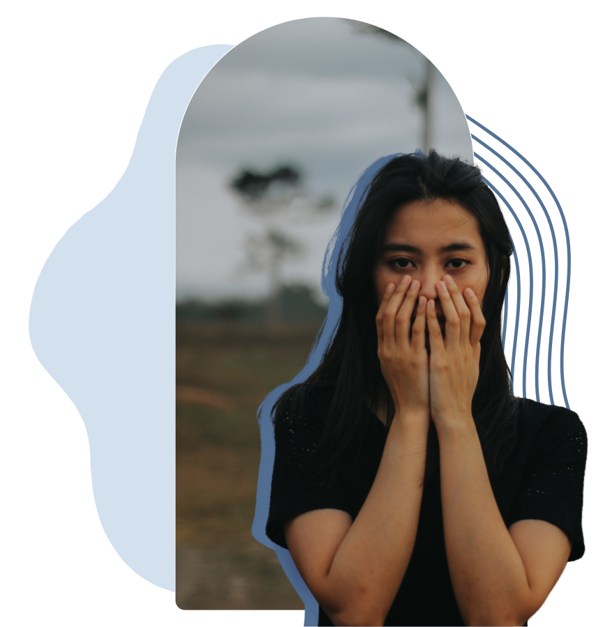 A graphic of a young woman covering her mouth