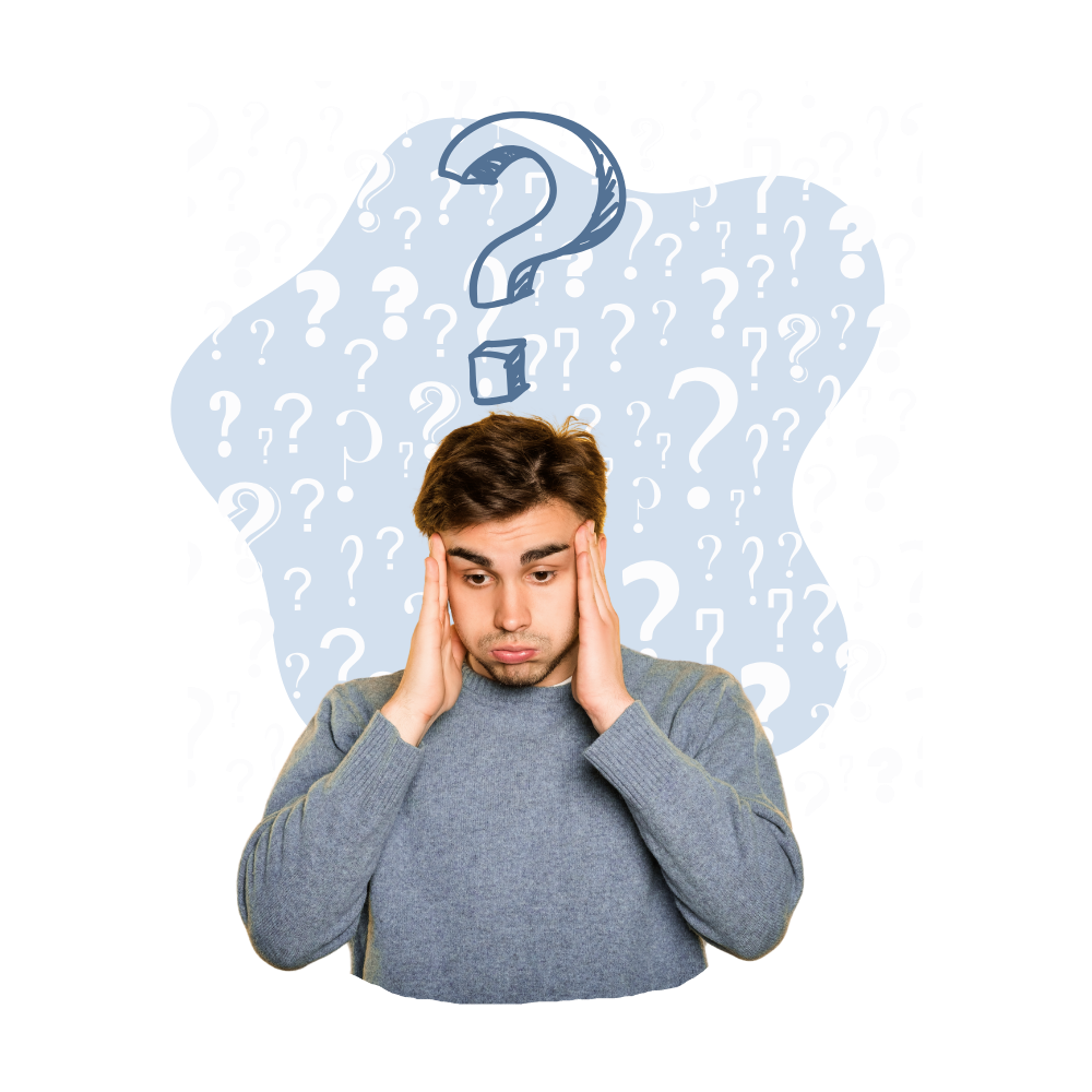 A graphic of a confused young man