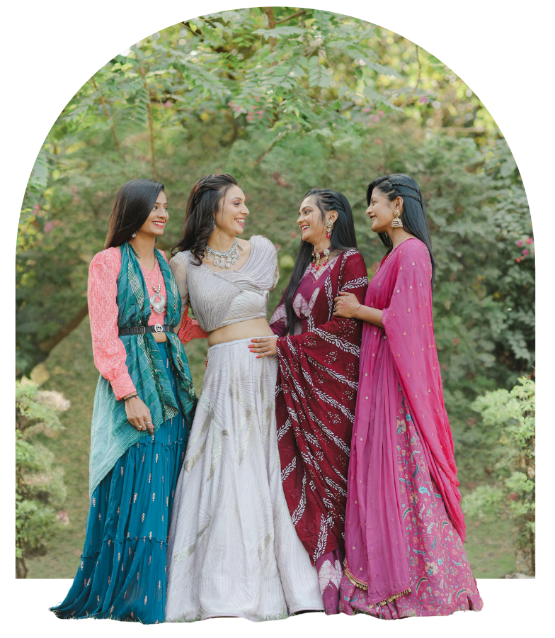 A graphic of young Indian women in traditional clothing