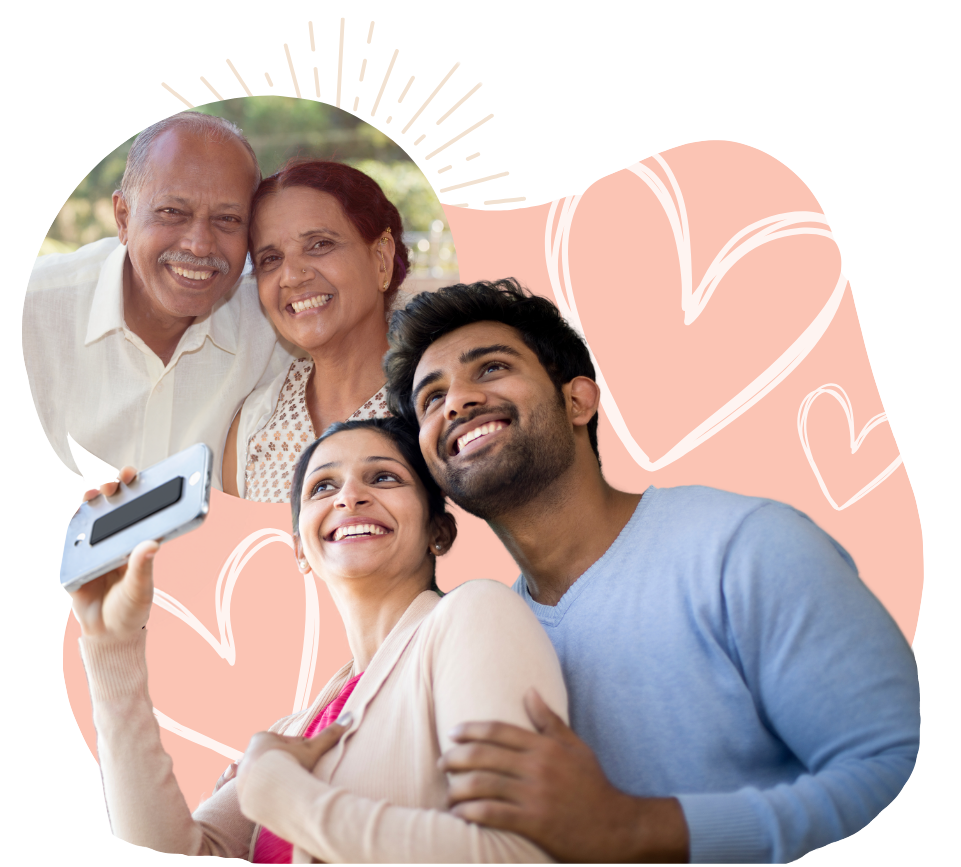 A graphic of a young couple on the phone with the parents