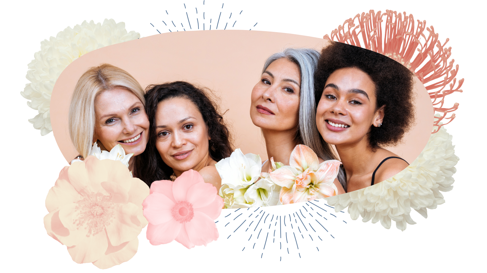A graphic showing a group of women surrounded by flowers
